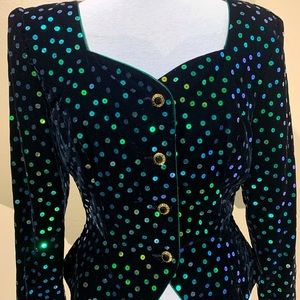 Vintage Lillie Rubin Black Velvet Sequin Jacket. Small Size 14 .